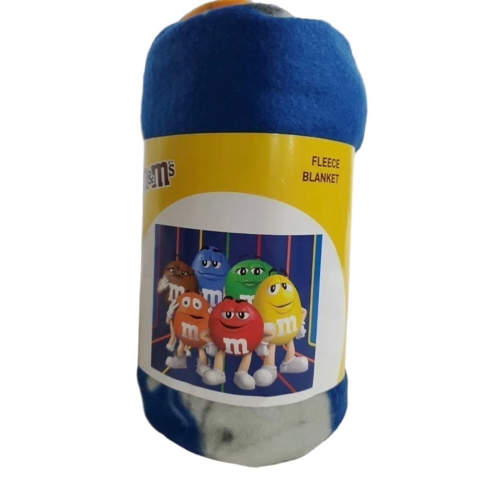 NWT M&M's World Character Fleece Blanket Blue Striped Throw 2021 Mars Retail